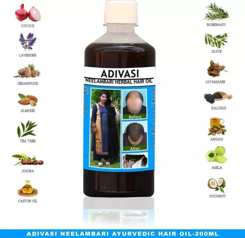 Adivasi Herbal Hair Oil 200ML 100% Original زيت شعر عشبي من أديفاسي 200 مل أصلي   100%